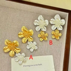 Two tone flower drop earrings