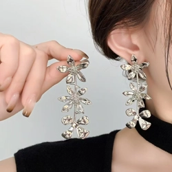 Vintage style long flower drop earrings