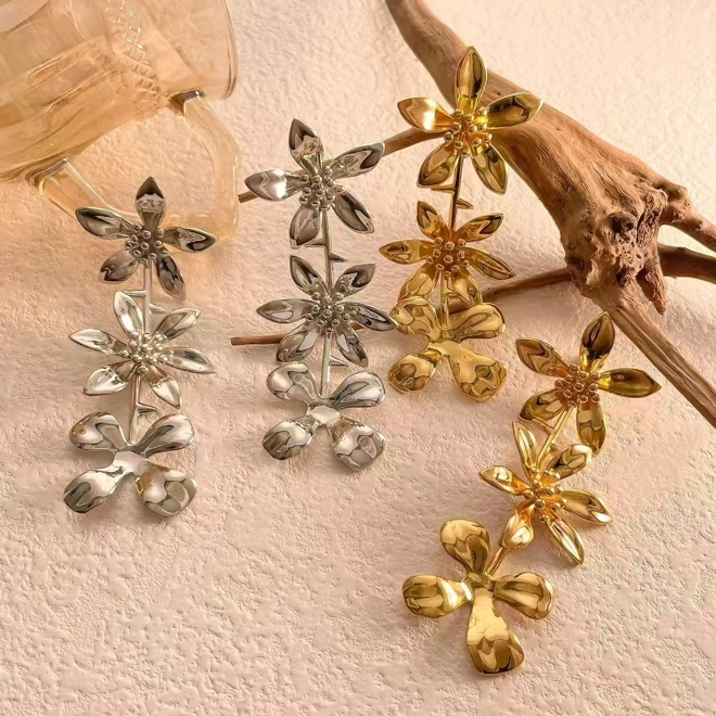 Additional Image for Vintage style long flower drop earrings
