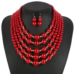 Elegant imitation pearl earrings and multilayer necklace set