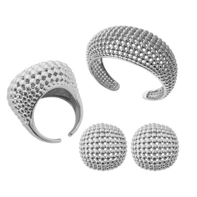 Additional Image for Geometric design open ring, earrings and bangle set – 2 Piece / 3 Piece Sets