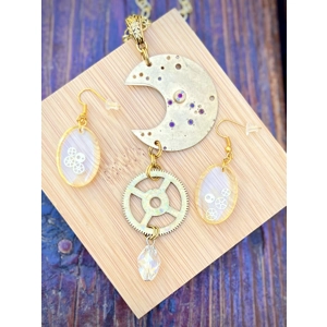 Authentic watch/gear steampunk necklace/earrings set