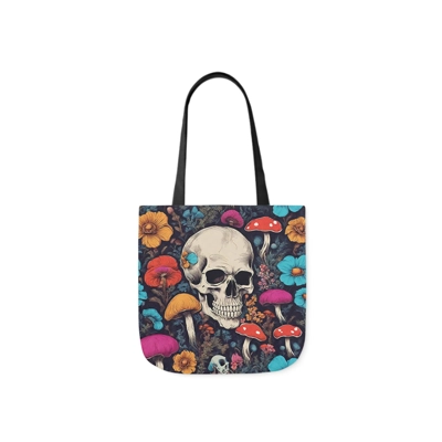 Skull With Magic Toadstools And Flowers Shoulder Tote Bag