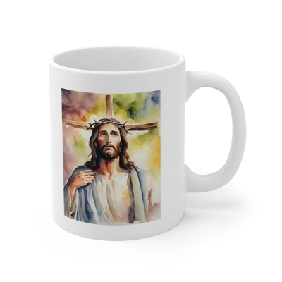 Jesus Christ Cross Watercolor Portrait Painting Coffee Mug