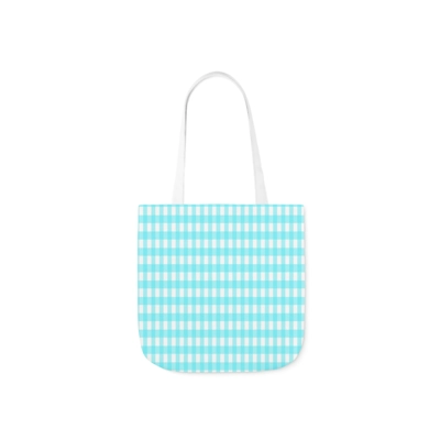 Aqua Blue and White Check Pattern Shoulder Tote Bag