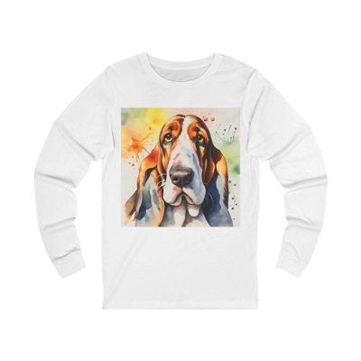 Basset Hound Dog Cute Watercolour Long Sleeve T-Shirt