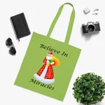 Believe In Miracles Santa Stars Christmas Cotton Shopping Tote Bag
