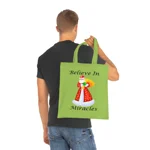 Believe In Miracles Santa Stars Christmas Cotton Shopping Tote Bag