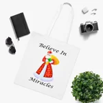 Believe In Miracles Santa Stars Christmas Cotton Shopping Tote Bag