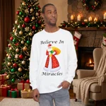 Believe In Miracles Santa Stars Christmas Long Sleeve T-Shirt