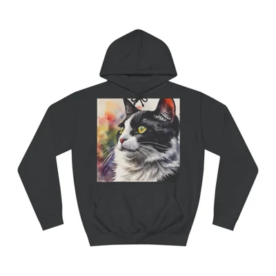 Black And White Cat Cute Watercolour Hoodie