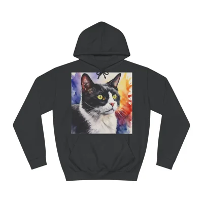 Black And White Tuxedo Cat Watercolour Hoodie