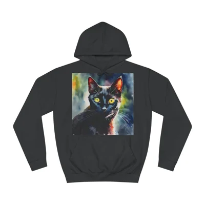 Black Cat Cute Watercolour Hoodie