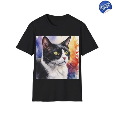 Black And White Tuxedo Cat Watercolor T-Shirt