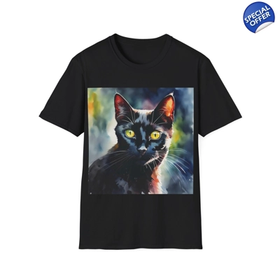 Black Cat Cute Watercolour T-Shirt