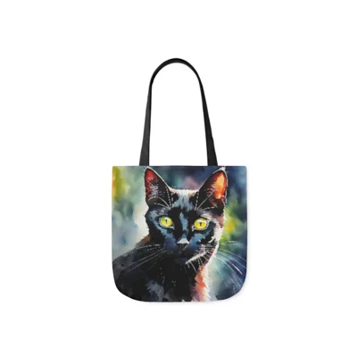 Black Cat Cute Watercolor Shoulder Tote Bag