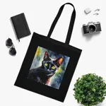Black Cat Cute Watercolour Cotton Shopping Tote Bag