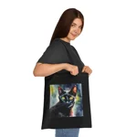 Black Cat Cute Watercolour Cotton Shopping Tote Bag