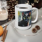 Black Cat Cute Watercolour Coffee Mug