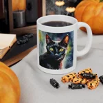 Black Cat Cute Watercolour Coffee Mug