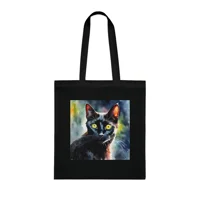 Black Cat Cute Watercolour Cotton Shopping Tote Bag