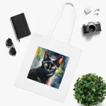 Black Cat Cute Watercolour Cotton Shopping Tote Bag