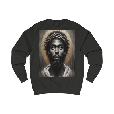 Black Jesus And Crown of Thorns Watercolour Painting Portrait Sweatshirt