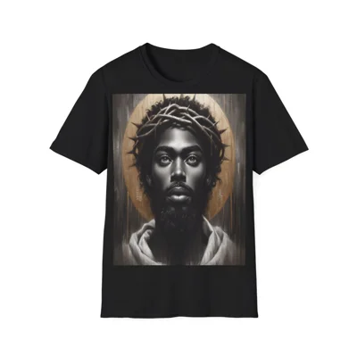 Black Jesus And Crown of Thorns Watercolour Painting Portrait T-Shirt