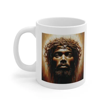 Black Jesus And Holy Crown Of Thorns Portrait Coffee Mug