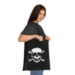 Black Skull and Crossbones Distressed Cotton Shopping Tote Bag