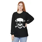 Black Skull and Crossbones Distressed Long Sleeve T-Shirt