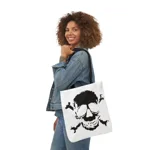 Black Skull and Crossbones Distressed Shoulder Tote Bag