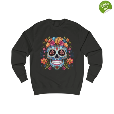 Blue Sugar Skull With Bright Flowers Sweatshirt