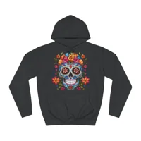 Blue Sugar Skull With Bright Flowers Hoodie