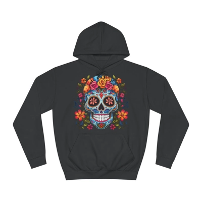 Blue Sugar Skull With Bright Flowers Hoodie