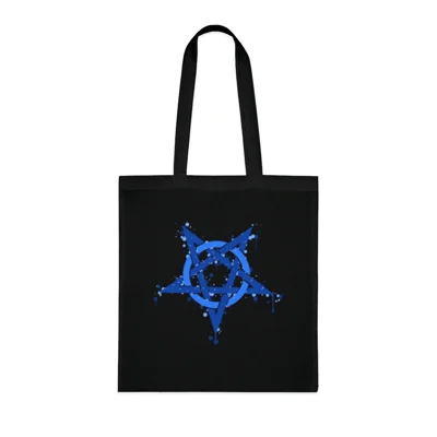 Blue Inverted Spotted Pentagram Cotton Shopping Tote Bag