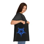 Blue Inverted Spotted Pentagram Cotton Shopping Tote Bag