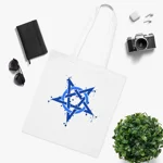 Blue Inverted Spotted Pentagram Cotton Shopping Tote Bag