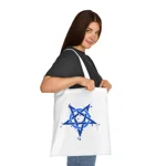 Blue Inverted Spotted Pentagram Cotton Shopping Tote Bag