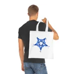 Blue Inverted Spotted Pentagram Cotton Shopping Tote Bag