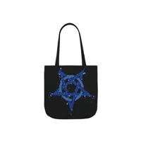 Blue Inverted Spotted Pentagram Shoulder Tote Bag