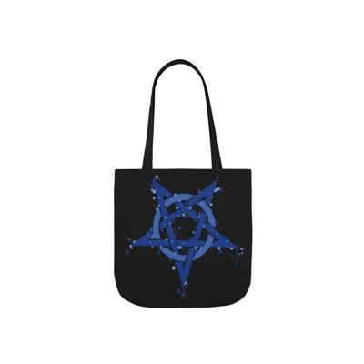 Blue Inverted Spotted Pentagram Shoulder Tote Bag