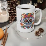 Blue Sugar Skull With Bright Flowers Coffee Mug
