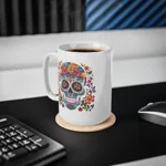 Blue Sugar Skull With Bright Flowers Coffee Mug