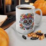 Blue Sugar Skull With Bright Flowers Coffee Mug