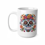 Blue Sugar Skull With Bright Flowers Coffee Mug
