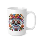 Blue Sugar Skull With Bright Flowers Coffee Mug