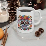 Blue Sugar Skull With Bright Flowers Coffee Mug