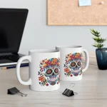 Blue Sugar Skull With Bright Flowers Coffee Mug
