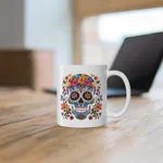 Blue Sugar Skull With Bright Flowers Coffee Mug